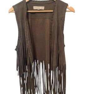 Yahada Olive Green Fringe Detail Vest
